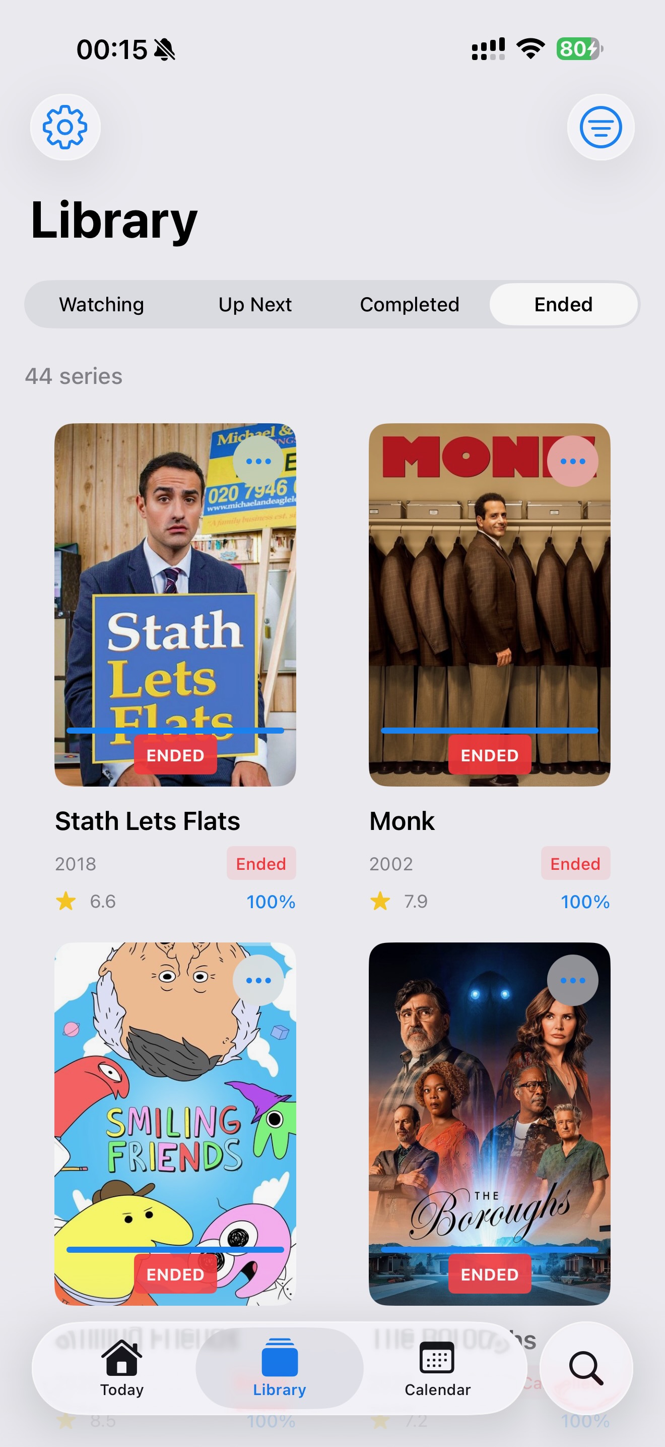 Binge Buddy's completed and ended series view